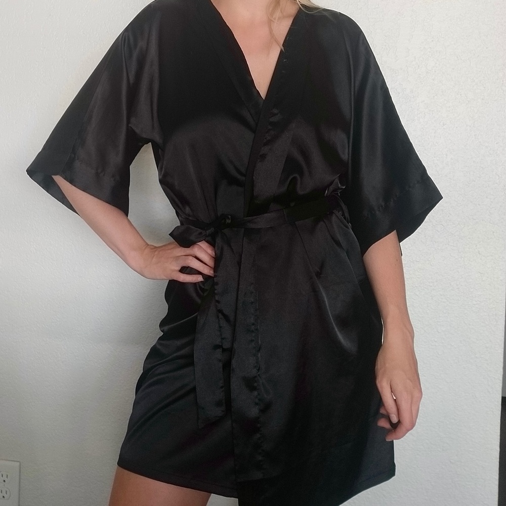 Short Black Satin Robe